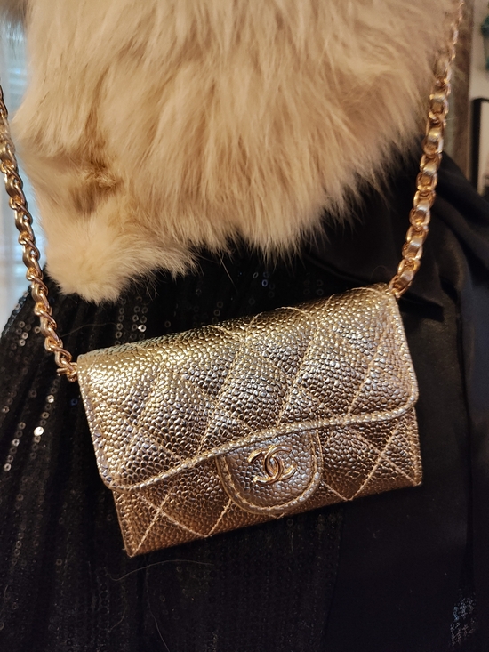 The Unbranded Brand Handbags - Gold Quilted Mini Crossbody Wallet With Luxury Logo Detail